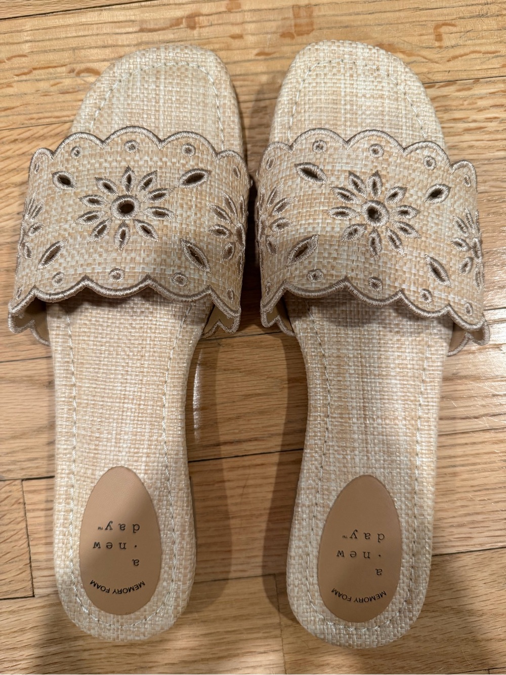 a new day Cream Scalloped Laser-Cut Slide Mules